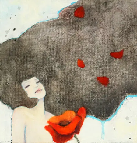Karine Stader, Dans L'instant, Mixed media on canvas, 30x30 cm, €.330,-