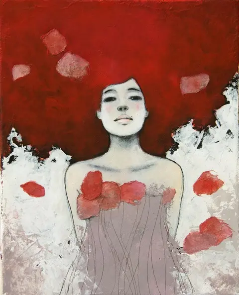 Karine Stader, Emportée, Mixed media on canvas, 30x24 cm, €.300,-
