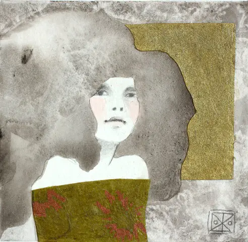 Karine Stader, Halo, Graphite and collage on paper, Image 10x10 cm on 30x20 cm paper (unframed), €.90,-