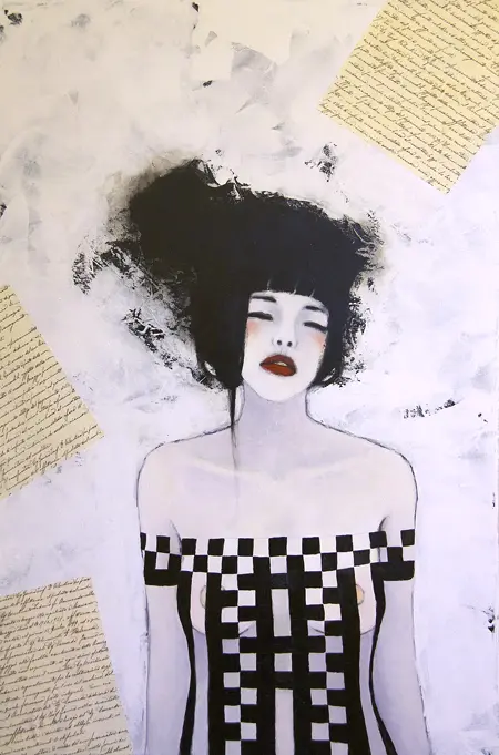 Karine Stader, Love Letter 2, Mixed media on canvas, 90x60 cm, €.1500,-