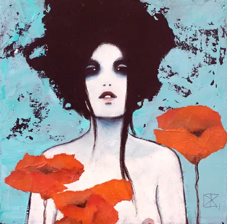 Karine Stader, Melle coquelicot, Mixed media on canvas, 20x20 cm, €.180,-