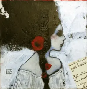 Karine Stader, Miss Poppy 1, Mixed media on canvas, 20x20 cm, €.150,-