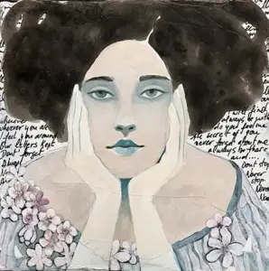 Karine Stader, Secret Letter, 290 euro, Mixed media on canvas, unframed, 20x20 cm