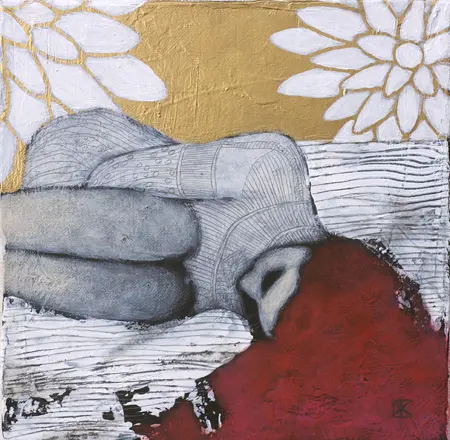 Karine Stader, Sleeping 1, Mixed media on canvas, 20x20 cm, €.220,-