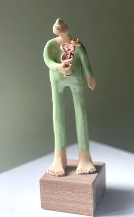 Kiki Demelinne, Groene man met bloemen, 125 euro, Ceramic, 24 cm