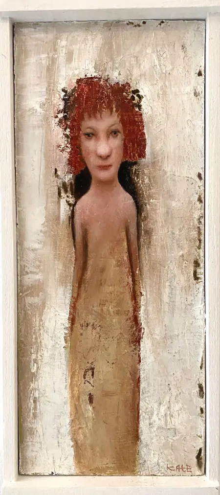 Koos ten Kate, Eva, 275 euro, Oil on panel in frame, 27x11 cm