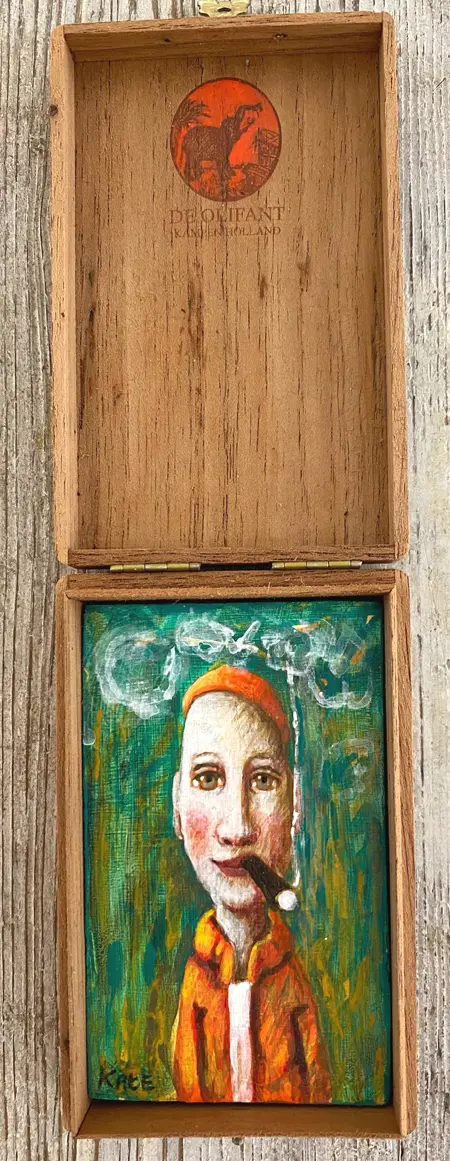 Koos ten Kate, Gust, Oil in cigar box, 11x7 cm, €.100,-