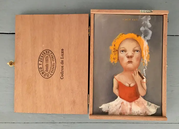 Koos ten Kate, Juliette, Oil in cigar box, 21x14 cm, €.350,-