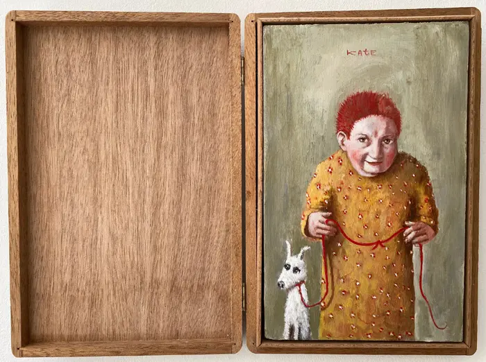 Koos ten Kate, Plien, Oil on panel in wooden cigar box, 22x14 cm, €195,-