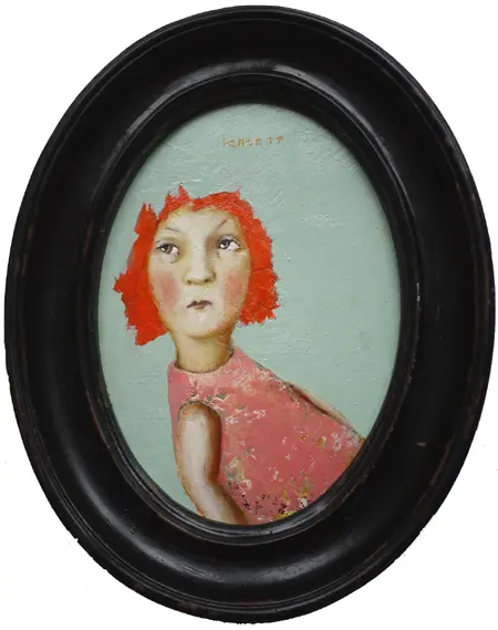 Koos ten Kate, Poppy, Oil on panel in oval black frame, 17x12 cm, €.295,-