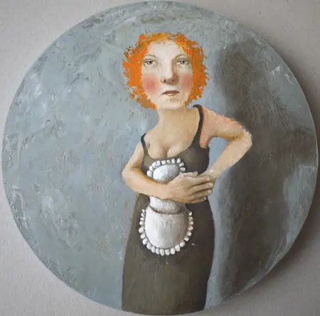 Koos ten Kate, Serveerster, Oil on panel, 24 cm, €.350,-