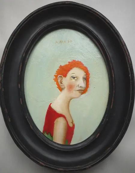 Koos ten Kate, Toos, Oil on panel in oval black frame, 17x12 cm, €.195,-