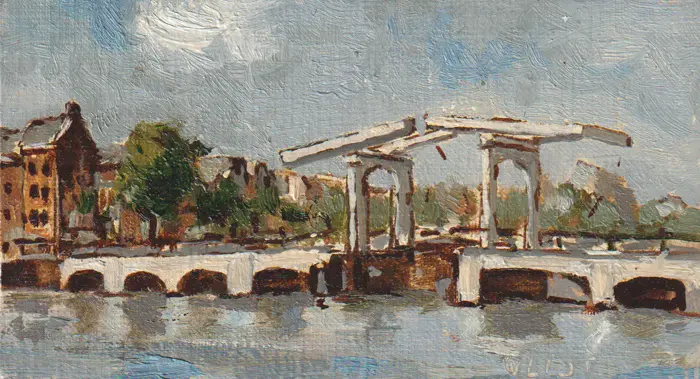 Leo van der Vlist, Magere Brug 1512021, Oil on canvas on MDF, 10x18 cm, €.230,-