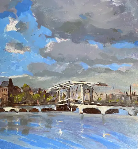 Leo van der Vlist, Magere Brug BL, Oil on panel, 22x20 cm, €.230,-