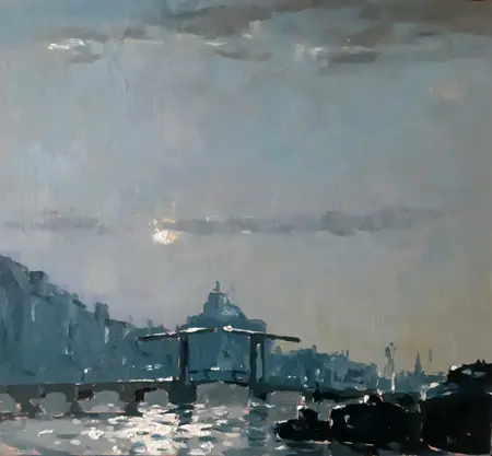 Leo van der Vlist, Magere brug D maanlicht, Oil on panel, 20x22x3 cm, €.230,-