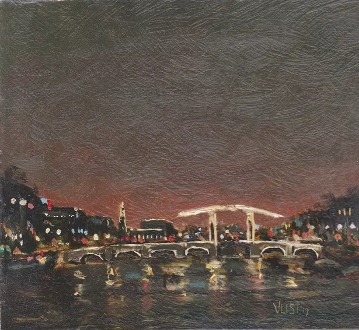 Leo van der Vlist, Magere Brug D, Oil on panel, 20x22x4 cm, €.230,-