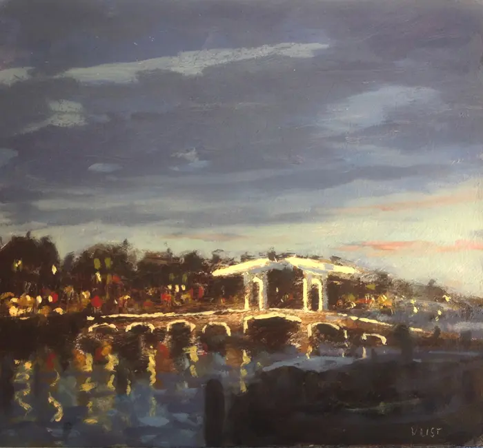 Leo van der Vlist, Magere Brug, Oil on panel, 20x22 cm, €.230,-