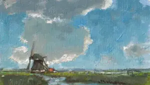 Leo van der Vlist, Molen, Oil on canvas on MDF, 10x18 cm, €.230,-