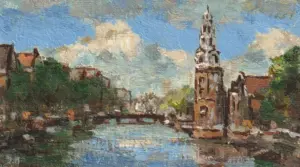 Leo van der Vlist, Montelbaanstoren, Oil on canvas on MDF, 10x18 cm, €.230,-