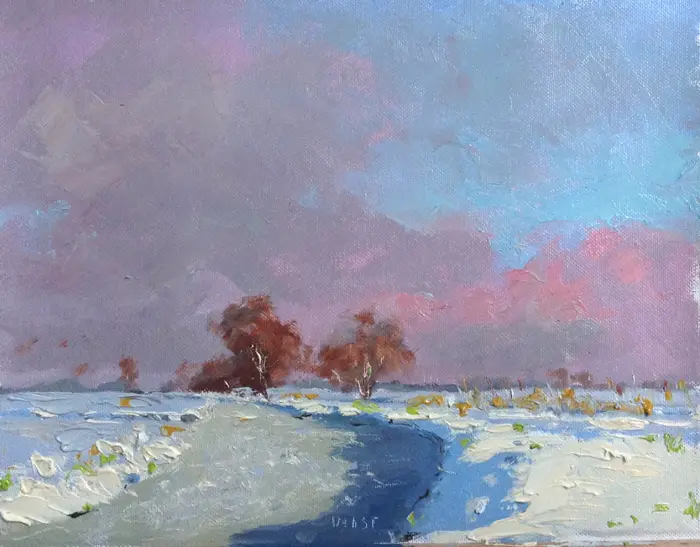 Leo van der Vlist, Sneeuwlandschap, 650 euro, Oil on panel in wooden frame, 24x30 cm