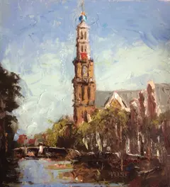 Leo van der Vlist, Westerkerk (staand), Oil on panel, 20x22 cm, €.230,-