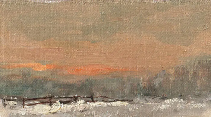 Leo van der Vlist, Winteravond, Oil on canvas on MDF, 10x18 cm, €.230,-