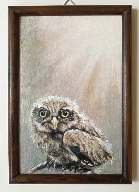 Liesbet Milort, Baby Bosuiltje, 125 euro, Acrylic on panel in vintage frame, 15x10 cm incl. frame