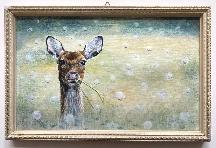 Liesbet Milort, Dear Dots, 150 euro, Mixed media in vintage frame, 22x14 cm