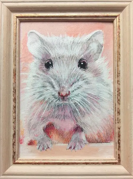 Liebet Milort, Fluffy, 195 euro, Acrylic and chalk in vintage frame, 14x18 cm
