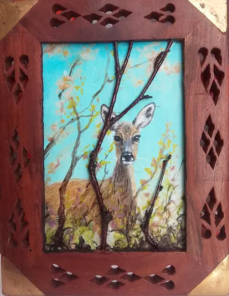 Liebet Milort, Hidden Hert, 175 euro, Acrylic and chalk in vintage frame, 12x15 cm