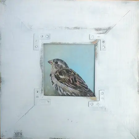 Liesbet Milort, Mus, Acrylic on panel, 26x26 cm in old frame (work, 9x9 cm), €.150,-