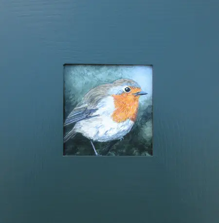 Liesbet Milort, Roodborstje, 150 euro, Acrylic on panel in wooden frame, 10x10 cm excl. frame