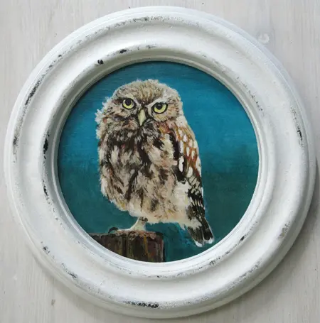 Liesbet Milort, Steenuiltje, Acrylic on wood, 18 cm, €.125,-