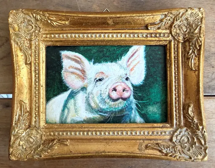 Liesbet Milort, Varken, 175 euro, Mixed media in vintage frame, 18x15 cm