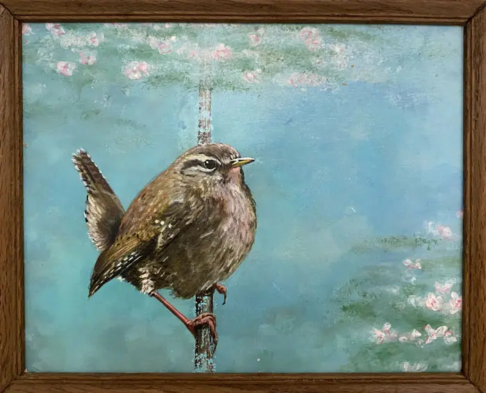 Liesbet Milort, Winterkoninkje, Acrylic on panel in old frame, 30x24 cm, €.250,-