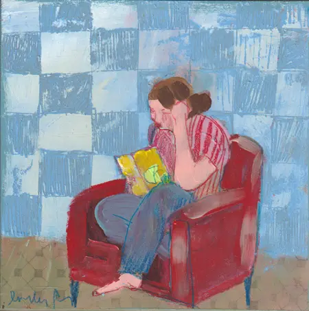 Lourdes Ral, Afternoon light reading, 200 euro, Acrylic on wood, unframed, 20x20x3,5 cm
