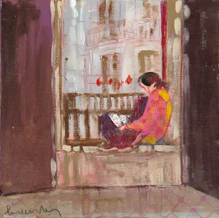 Lourdes Ral, An afternoon that smells like summer, 200 euro, Acrylic on wood, unframed, 20x20x3 cm