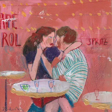 Lourdes Ral, Aperol Spritz, 180 euro, Acrylic on wood, unframed, 20x20x2 cm