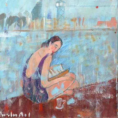 Lourdes Ral, Longing for summer in Barcelona, 200 euro, Acrylic on wood, unframed, 20x20x3 cm