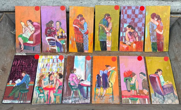 Lourdes Ral, Mini series, 90 euro, Acrylic on wood, unframed, 17x9 cm