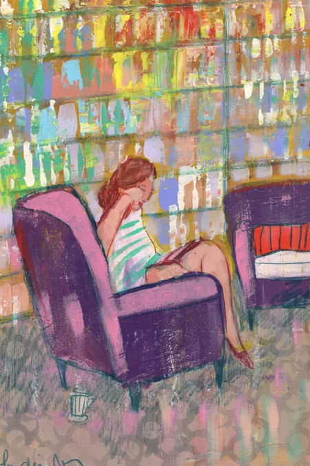 Lourdes Ral, Reading, 220 euro, Acrylic on wood, unframed, 20x30 cm