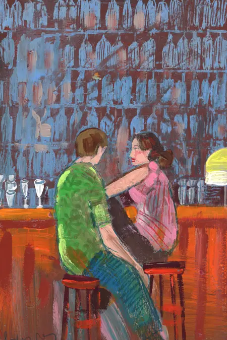 Lourdes Ral, Sometimes in Bologna two lovers, 220 euro, Acrylic on wood, unframed, 20x30 cm