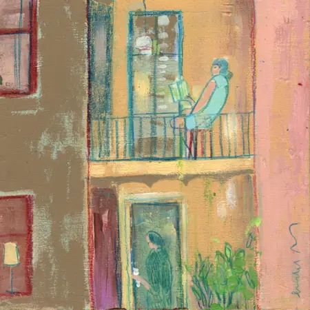 Lourdes Ral,The neighbours the mornings, 200 euro, Acrylic on wood, unframed, 20x20x3 cm
