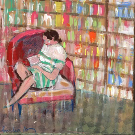 Lourdes Ral, The story of sally Rooney reading, 200 euro, Acrylic on wood, unframed, 20x20x3 cm