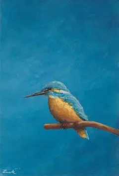 Marc van der Zwet, Afwachtende ijsvogel, 350 euro, Oil on thick panel, unframed, 12,6x18,4 cm