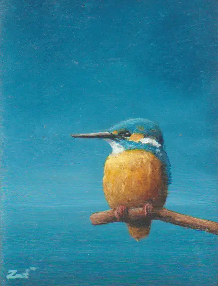 Marc van der Zwet, IJsvogel op tak, 190 euro, Oil on oak, unframed, 7,4x9,8 cm