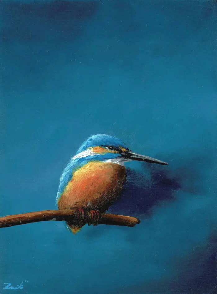 Marc van der Zwet, Klein ijsvogeltje, 200 euro, Oil on MDF in frame, 8,2x10,8 cm