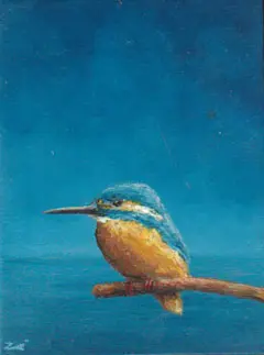 Marc van der Zwet, Kleine ijsvogel op takje, 210 euro, Oil on panel in wooden frame, 8,2x10,9 cm