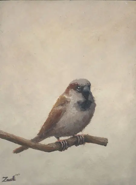 Marc van der Zwet, Manmus grijs, 200 euro, Oil on panel in wooden frame, 8,3x10,9 cm