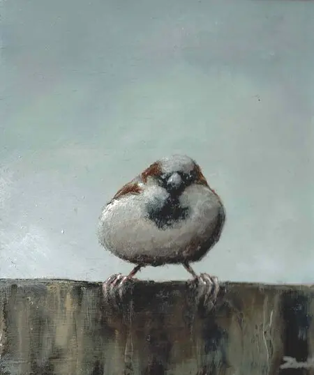 Marc van der Zwet, Manmus op rand grijs, 140,-, 7,5x8,5, Oak block, unframed, 7210606